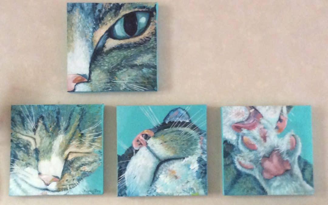 Kat 1,2,3,4, vierluik, acryl op doek, 30:30 cm: 325€