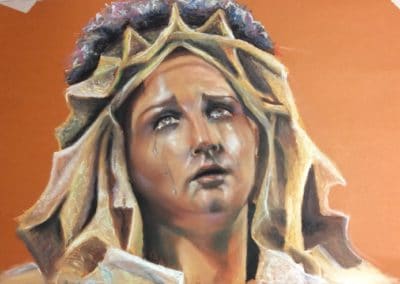 Huilende Madonna, 2019, pastelkrijt, 50:35 cm, ingelijst museumglas: 125€