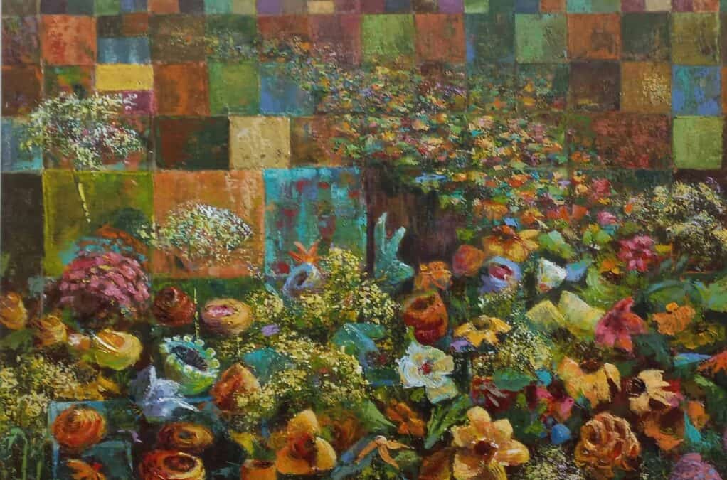 Bloemen, de overgang, Acryl op doek, 55:70 cm, verkocht