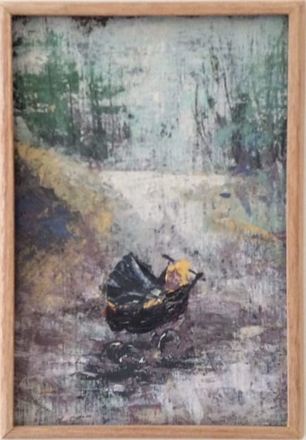 verdwaald 4,  2021, Acryl + decoratieverf op doek, 21:31 cm, ingelijst, 145€