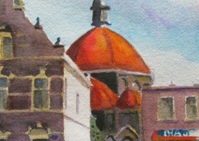 Aquarel, Sint Agathakerk Beverwijk, 20:20cm, ingelijst, 125€