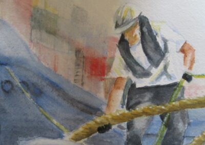 Aquarel, een havenarbeider, 20:20 cm, ingelijst, 125€