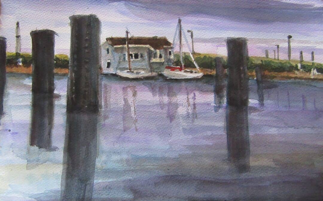 Aquarel, Huisje bij de sluis IJmuiden, 20:30 cm, ingelijst, 125€