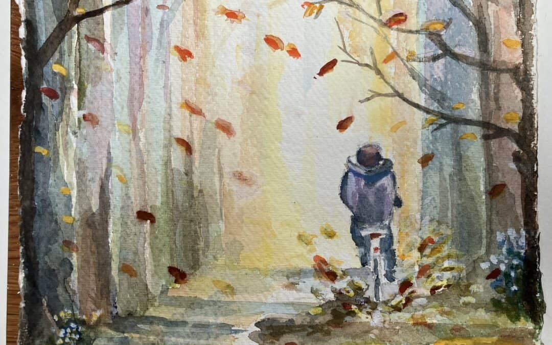 Seizoenen 4 , herfst, Aquarel Mix, 20:20 cm, ingelijst 40:40 2024, 125€