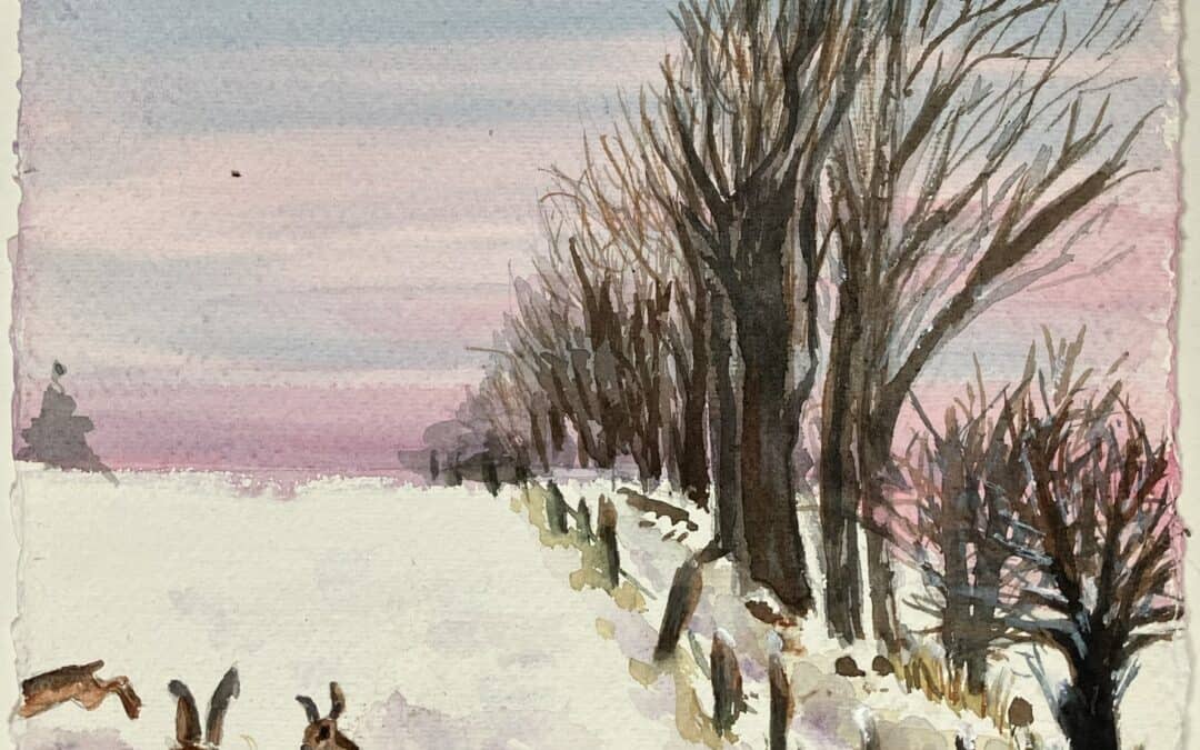 Aquarel Mix, winter, 20:20 cm, ingelijst 40:40 2024, verkocht