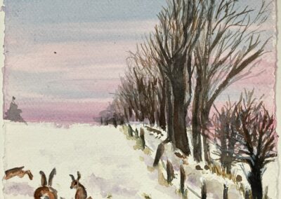 Aquarel Mix, winter, 20:20 cm, ingelijst 40:40 2024, verkocht